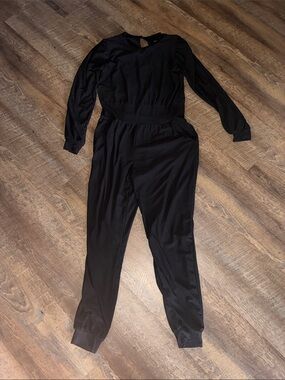 Black Long-Sleeve Women's Jumpsuit with Elastic Waist